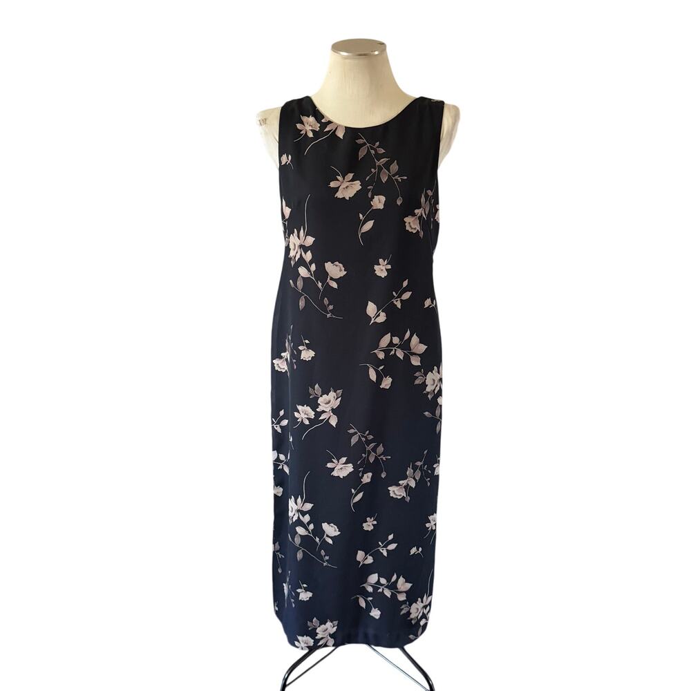 Vtg Y2K 2000s Black Dark Floral Maxi Dress Sz 10 Fairy Grunge Whimsygoth